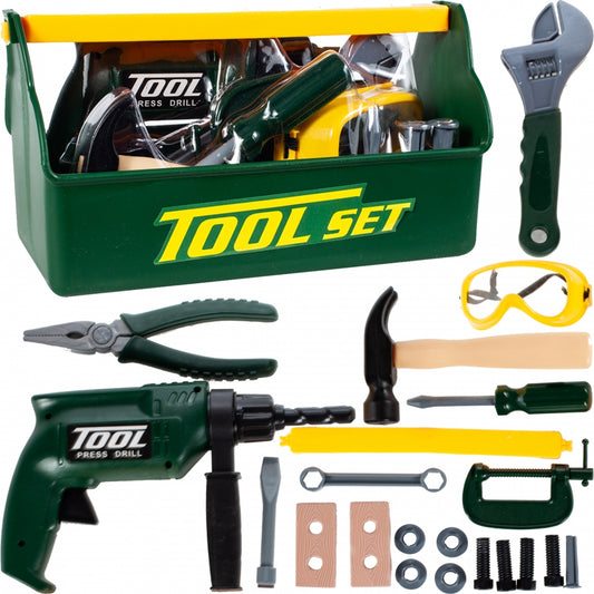 Trusa de scule idealStore BricoBest, cu Bormasina, Patent, Ciocan, Chei si multe accesorii, Dezvolta Creativitatea, Coordonarea si Imaginatia, culoare Verde