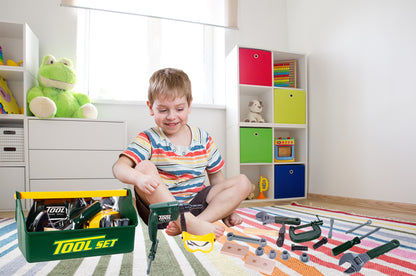 Trusa de bricolaj interactiva The Little Workshop, Accesorizata cu unelte si scule simbolice, Dezvolta creativitatea, Material din plastic, Verde-Negru