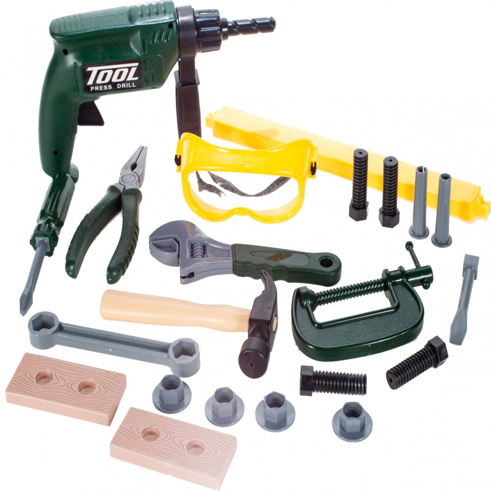 Trusa de bricolaj interactiva The Little Workshop, Accesorizata cu unelte si scule simbolice, Dezvolta creativitatea, Material din plastic, Verde-Negru