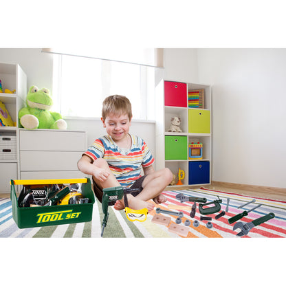 Trusa de bricolaj interactiva The Little Workshop, Accesorizata cu unelte si scule simbolice, Dezvolta creativitatea, Material din plastic, Verde-Negru