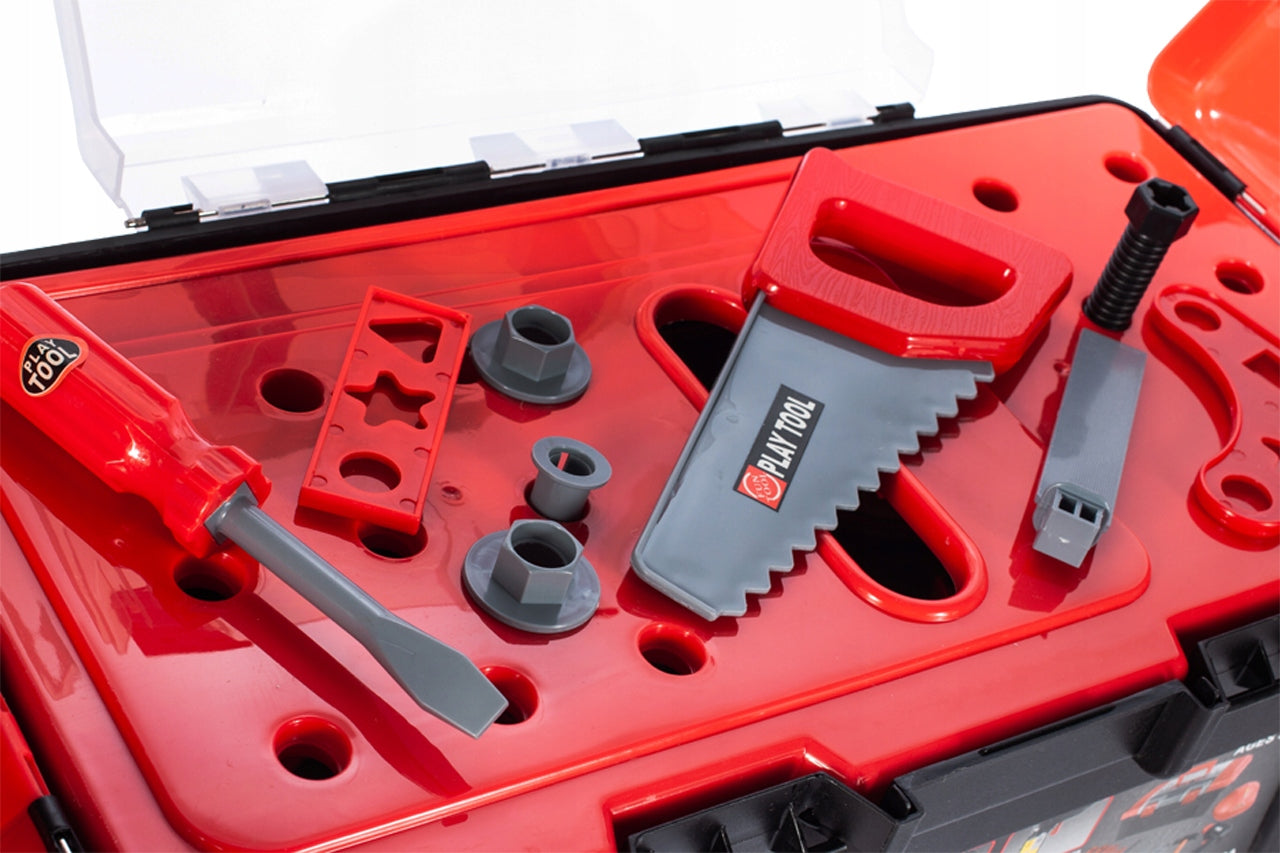 Trusa de scule idealStore BestTools, 41 de componente, cuprinde toata gama de unelte necesare in gospodarie, alaturi de Casca de protectie, Dezvolta Indemanarea, Coordonarea si Imaginatia, contine Cutie de Depozitare