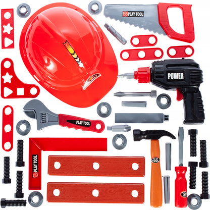 Trusa de scule idealStore BestTools, 41 de componente, cuprinde toata gama de unelte necesare in gospodarie, alaturi de Casca de protectie, Dezvolta Indemanarea, Coordonarea si Imaginatia, contine Cutie de Depozitare