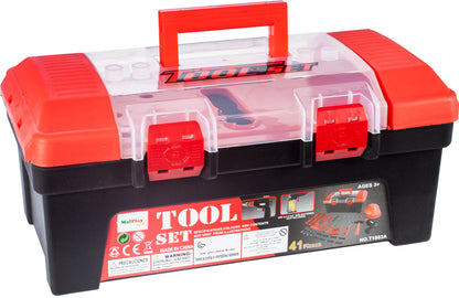 Trusa de scule idealStore BestTools, 41 de componente, cuprinde toata gama de unelte necesare in gospodarie, alaturi de Casca de protectie, Dezvolta Indemanarea, Coordonarea si Imaginatia, contine Cutie de Depozitare