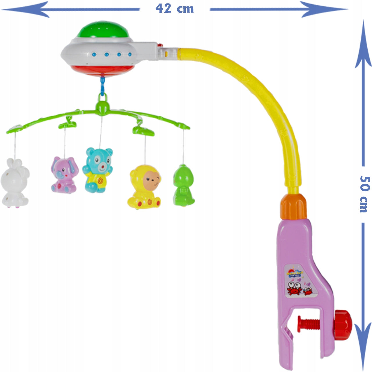 Carusel interactiv IDL Sweet Dreams cu Proiector ce afiseaza o varietate de simboluri in diferite culori, Accesorizat cu buton de rotire si diverse jucarii in forma de animale ce aduc linistea pe chipul bebelusului
