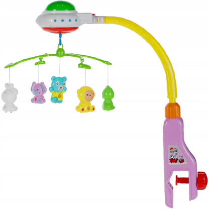 Carusel interactiv IDL Sweet Dreams cu Proiector ce afiseaza o varietate de simboluri in diferite culori, Accesorizat cu buton de rotire si diverse jucarii in forma de animale ce aduc linistea pe chipul bebelusului