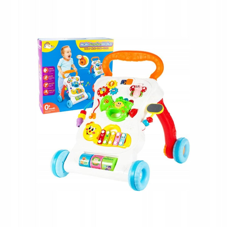 Antepremergator 3 in 1 IdealStore Monkey First Step, cu sunete si melodii, jucarii detasabile trompeta, maimuta, ajuta la coordonarea ochi-mana-sunet, combina invatarea si jocul