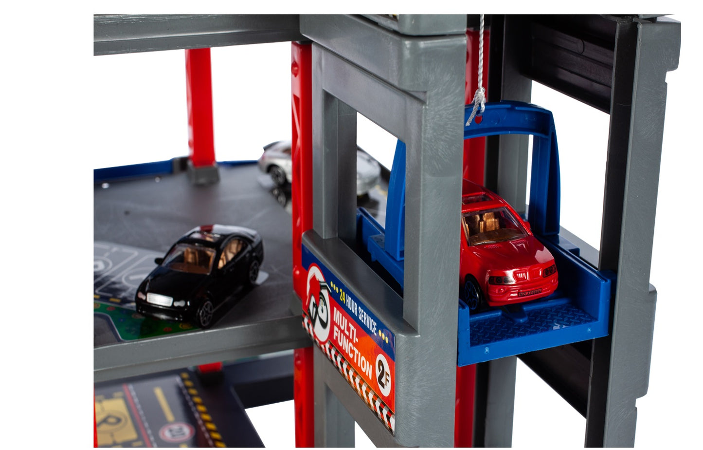 Set de joaca complex idealSTORE RACING PARKING, DIMENSIUNI 47 X 34 X 48, Accesorizat cu elemente simbolice, Ascensor mobil, Masinute, Elicopter, semne informative ce dezolvolta abilitati manuale si stimuleaza imaginatia copiilor