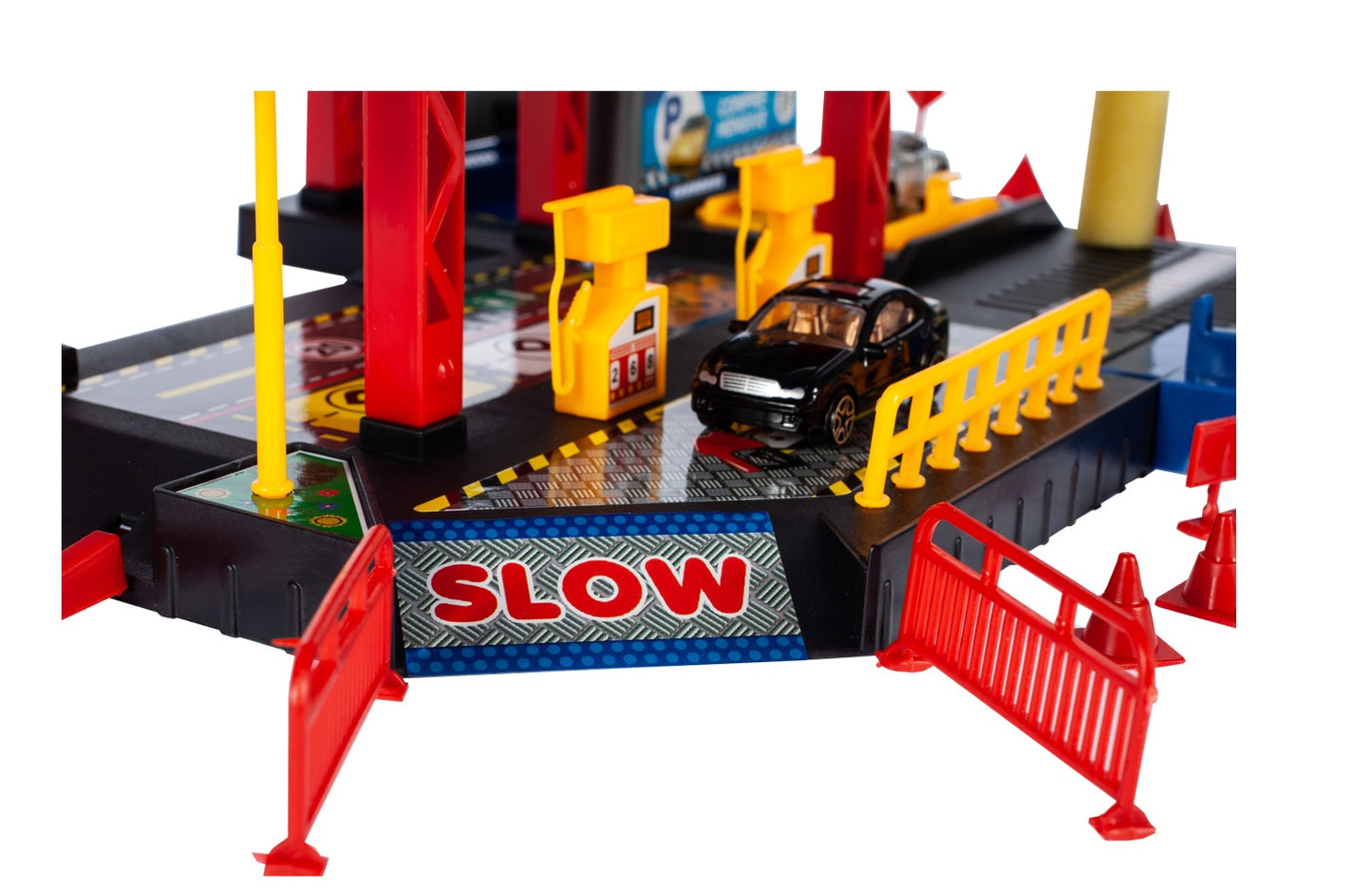 Set de joaca complex idealSTORE RACING PARKING, DIMENSIUNI 47 X 34 X 48, Accesorizat cu elemente simbolice, Ascensor mobil, Masinute, Elicopter, semne informative ce dezolvolta abilitati manuale si stimuleaza imaginatia copiilor