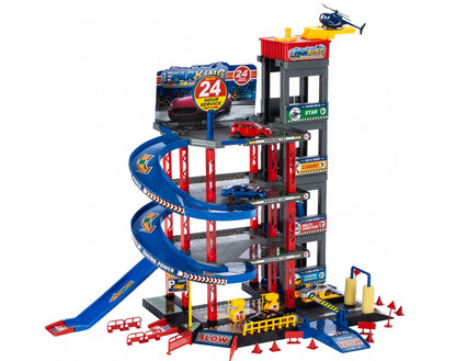 Set de joaca complex idealSTORE RACING PARKING, DIMENSIUNI 47 X 34 X 48, Accesorizat cu elemente simbolice, Ascensor mobil, Masinute, Elicopter, semne informative ce dezolvolta abilitati manuale si stimuleaza imaginatia copiilor