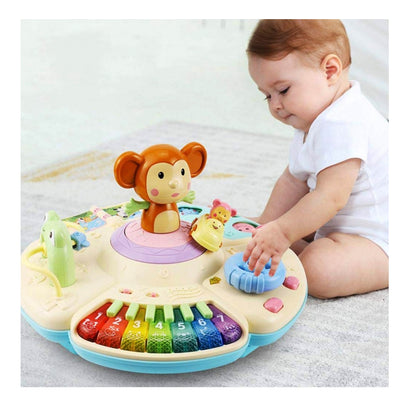 Masuta educationala interactiva 6 in 1 idealSTORE Funny Dance Monkey, Include elemente mobile ce sporesc abilitatile motrice, O idee pentru distractie si un mod original de a imbunatatii dezvoltarea corespunzatoare a copilului