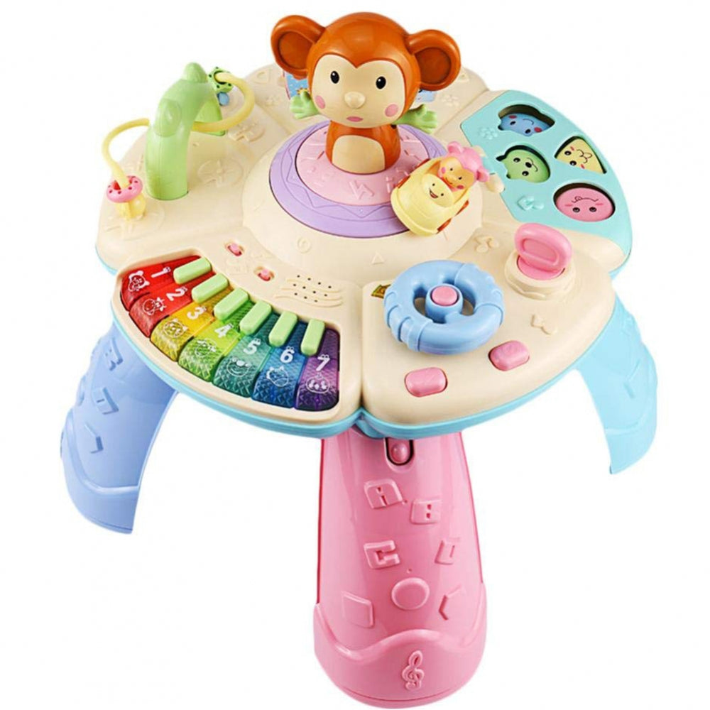 Masuta educationala interactiva 6 in 1 idealSTORE Funny Dance Monkey, Include elemente mobile ce sporesc abilitatile motrice, O idee pentru distractie si un mod original de a imbunatatii dezvoltarea corespunzatoare a copilului