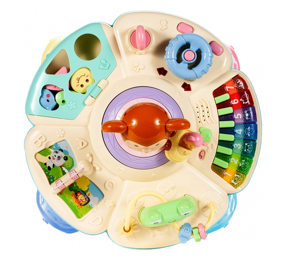 Masuta educationala interactiva 6 in 1 idealSTORE Funny Dance Monkey, Include elemente mobile ce sporesc abilitatile motrice, O idee pentru distractie si un mod original de a imbunatatii dezvoltarea corespunzatoare a copilului