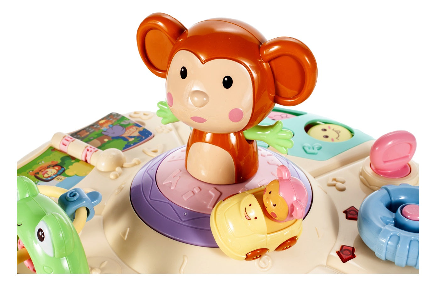 Masuta educationala interactiva 6 in 1 idealSTORE Funny Dance Monkey, Include elemente mobile ce sporesc abilitatile motrice, O idee pentru distractie si un mod original de a imbunatatii dezvoltarea corespunzatoare a copilului