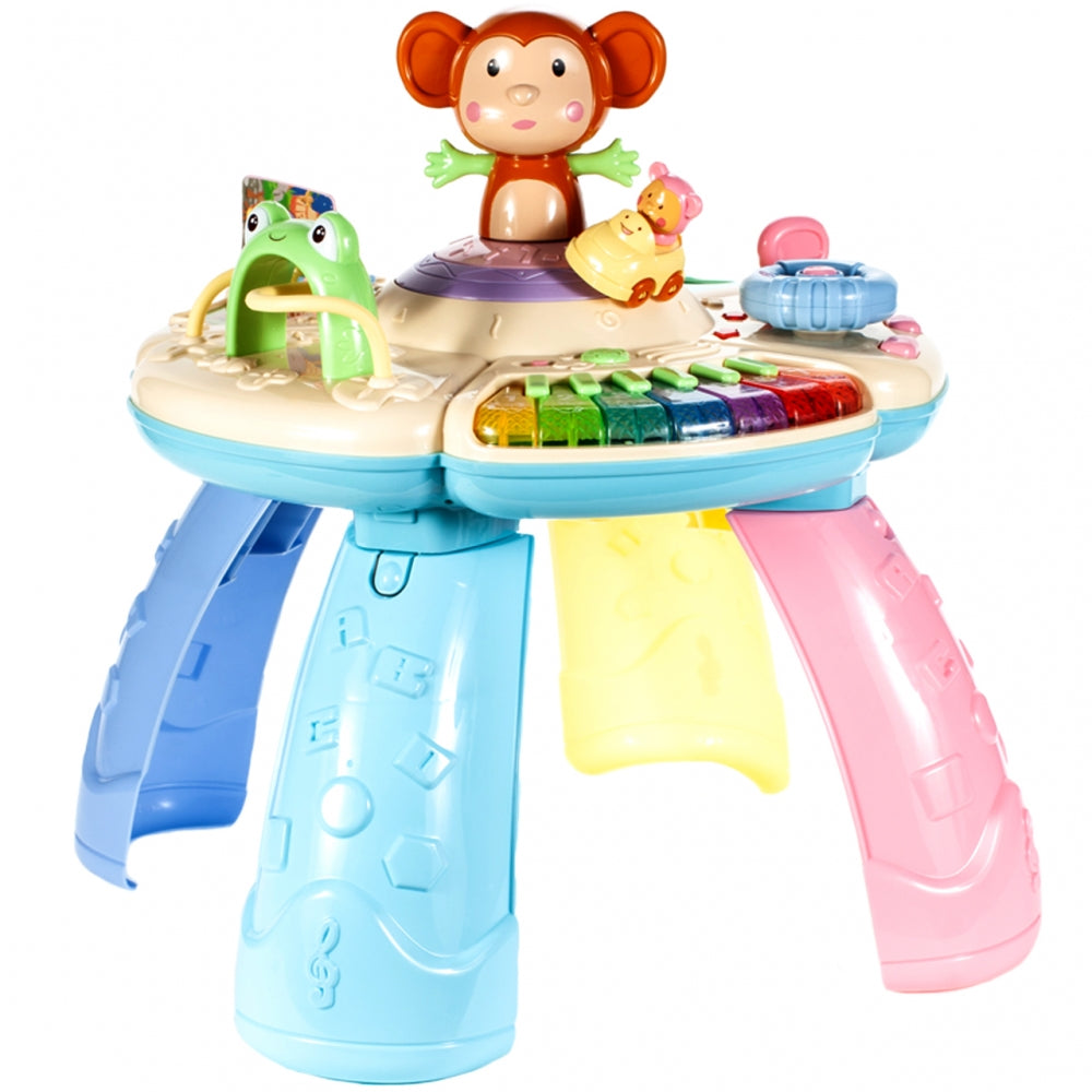 Masuta educationala interactiva 6 in 1 idealSTORE Funny Dance Monkey, Include elemente mobile ce sporesc abilitatile motrice, O idee pentru distractie si un mod original de a imbunatatii dezvoltarea corespunzatoare a copilului