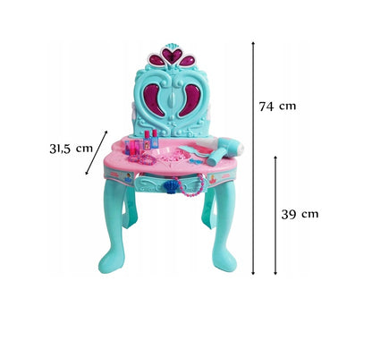 Masuta de MAKE-UP pentru fetite, PRINCESS MAGIC DRESSING, Multiple Accesorii CHIC pentru infrumsetare, Jocurile de lumini si sunete intregesc DECORUL orcarei printese, Spatiu de depozitare inclus, Culoare-Turcoaz
