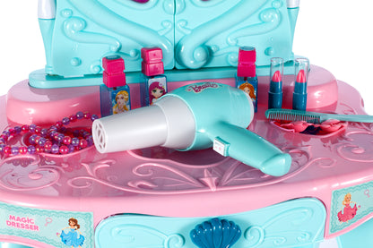 Masuta de Make-Up pentru fetite cu sertar, calitate premium cu lumini si sunete, include uscator de par cu sunet, multiple accesorii 74 CM