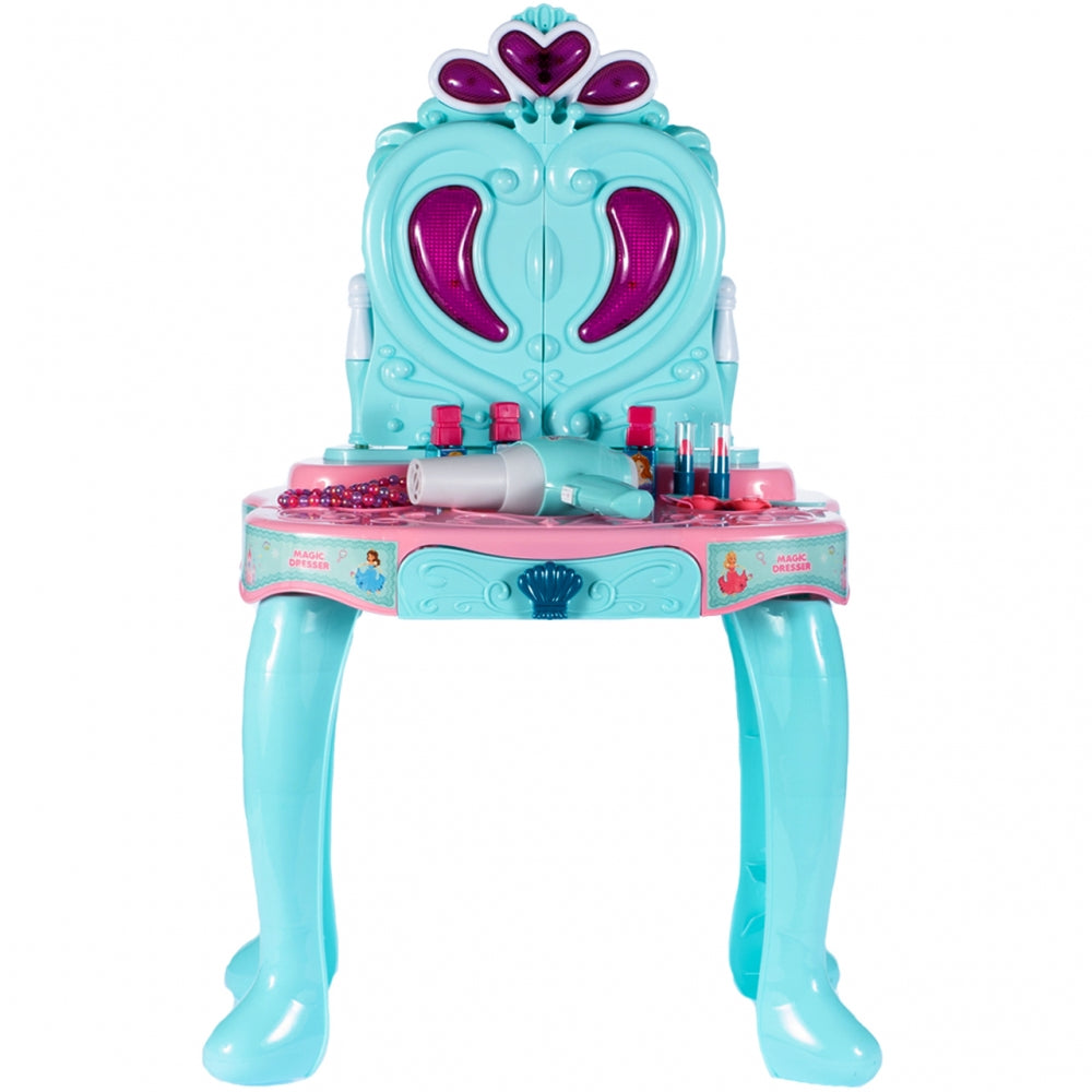 Masuta de Make-Up pentru fetite cu sertar, calitate premium cu lumini si sunete, include uscator de par cu sunet, multiple accesorii 74 CM