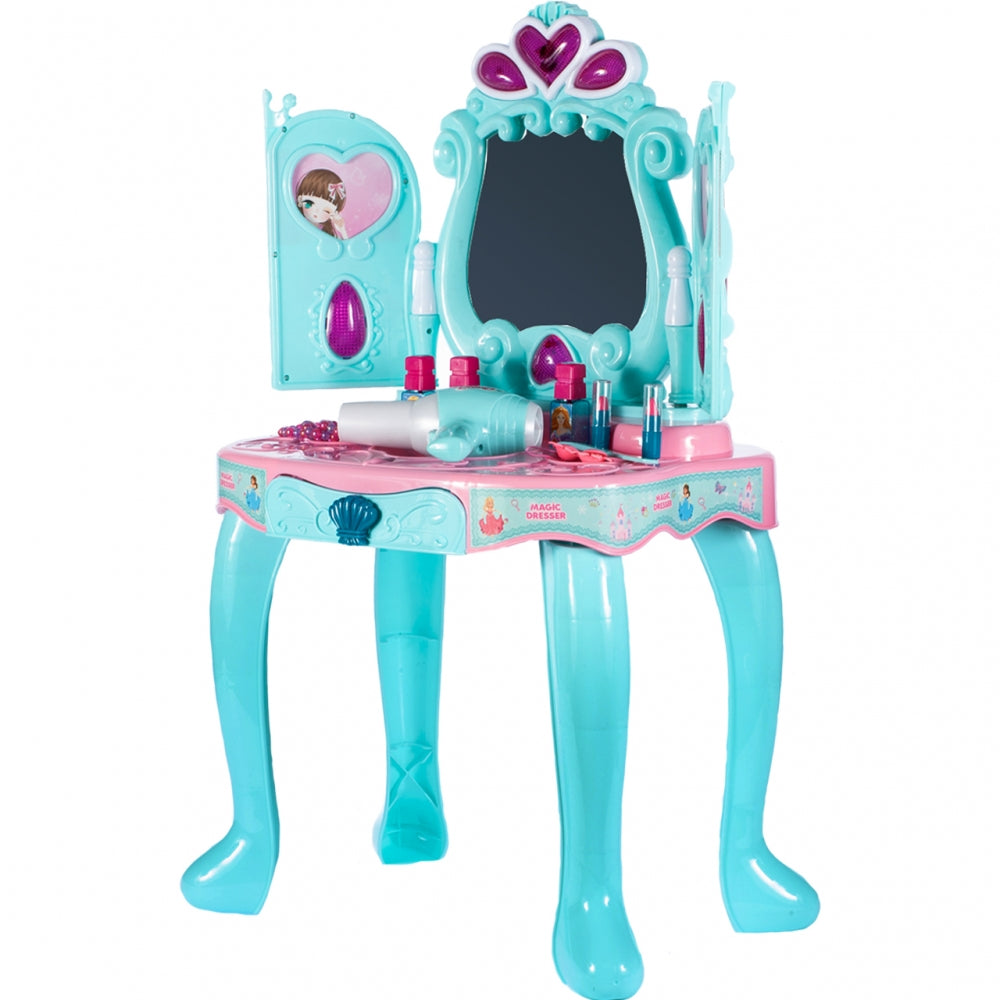 Masuta de Make-Up pentru fetite cu sertar, calitate premium cu lumini si sunete, include uscator de par cu sunet, multiple accesorii 74 CM