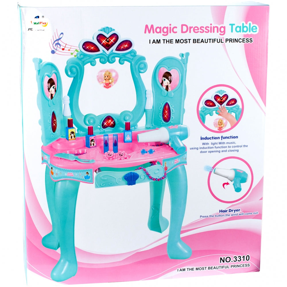 Masuta de Make-Up pentru fetite cu sertar, calitate premium cu lumini si sunete, include uscator de par cu sunet, multiple accesorii 74 CM