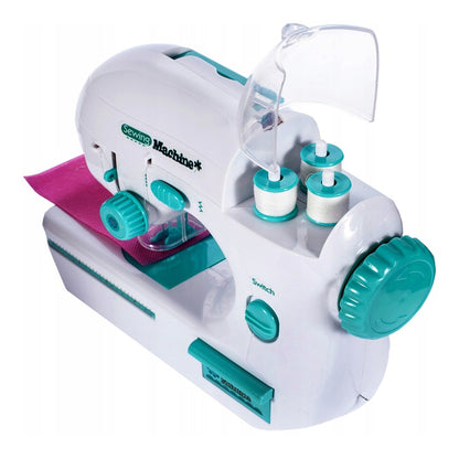 Set de Rol, Masina de Cusut Electrica, SEWING MACHINE, cu Ac cu Aparatoare, 3 Bobine, Pedala cu 115 Cm Cablu, Realista, Alb/Verde