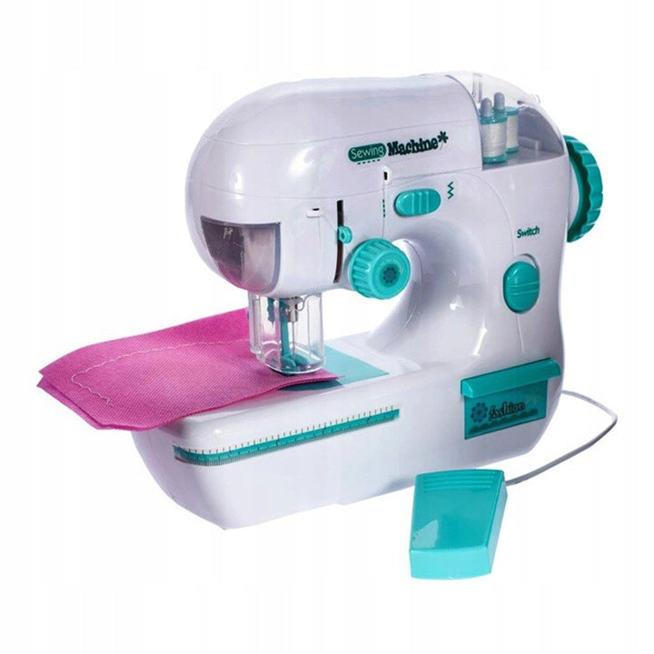 Set de Rol, Masina de Cusut Electrica, SEWING MACHINE, cu Ac cu Aparatoare, 3 Bobine, Pedala cu 115 Cm Cablu, Realista, Alb/Verde