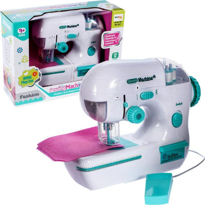 Set de Rol, Masina de Cusut Electrica, SEWING MACHINE, cu Ac cu Aparatoare, 3 Bobine, Pedala cu 115 Cm Cablu, Realista, Alb/Verde
