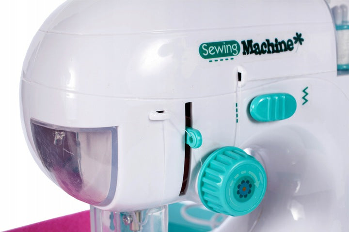 Set de Rol, Masina de Cusut Electrica, SEWING MACHINE, cu Ac cu Aparatoare, 3 Bobine, Pedala cu 115 Cm Cablu, Realista, Alb/Verde