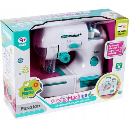 Set de Rol, Masina de Cusut Electrica, SEWING MACHINE, cu Ac cu Aparatoare, 3 Bobine, Pedala cu 115 Cm Cablu, Realista, Alb/Verde