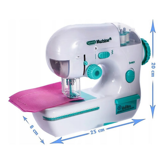 Set de Rol, Masina de Cusut Electrica, SEWING MACHINE, cu Ac cu Aparatoare, 3 Bobine, Pedala cu 115 Cm Cablu, Realista, Alb/Verde