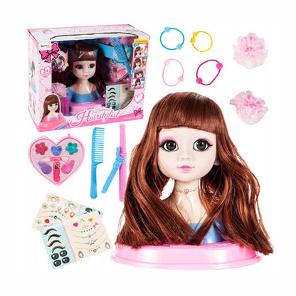 Set Papusa pentru Coafat si Machiat, STYLING ARTIST, Ruj, Farduri, Accesorii pentru Par, Ondulator, Autocolante, 18 Cm Inaltime, Multicolor