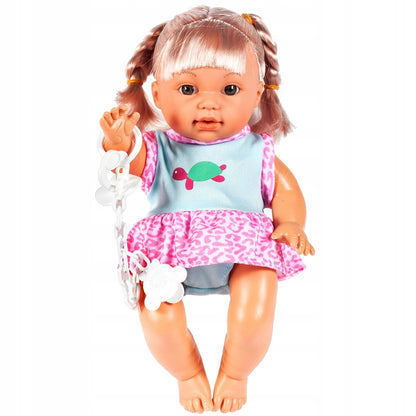 Set Papusa Interactiva idealStore Baby Doll cu Cos, Interactiva, Maini si Picioare Mobile, Suzeta cu Prindere, Biberon, Rosteste Cuvinte de Baza