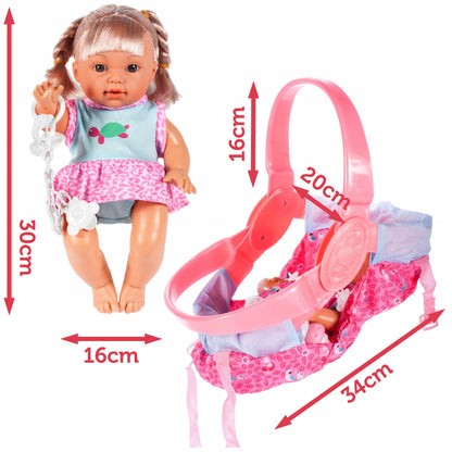 Set Papusa Interactiva idealStore Baby Doll cu Cos, Interactiva, Maini si Picioare Mobile, Suzeta cu Prindere, Biberon, Rosteste Cuvinte de Baza