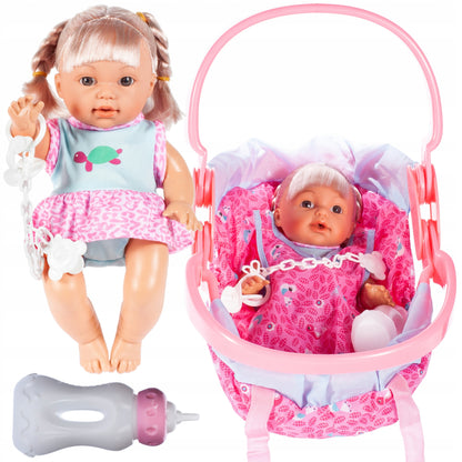 Set Papusa Interactiva idealStore Baby Doll cu Cos, Interactiva, Maini si Picioare Mobile, Suzeta cu Prindere, Biberon, Rosteste Cuvinte de Baza