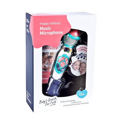 Microfon de Jucarie cu efecte de iluminare idealSTORE BABY'S MUSIC, Functie de inregistrare si redare, Permite schimbarea vocii unui copil in vocea mamei si a tatalui, Ofera distractie si bucurie in descoperirea talentului
