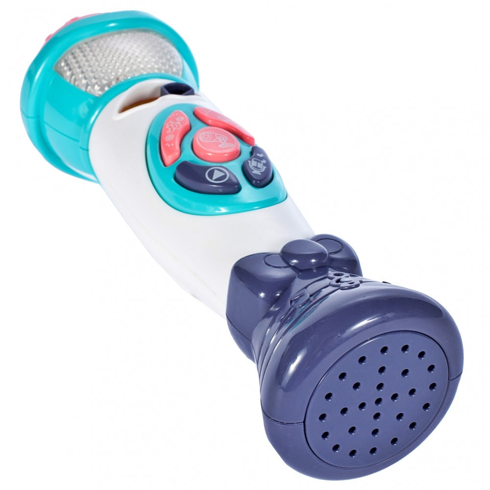 Microfon de Jucarie cu efecte de iluminare idealSTORE BABY'S MUSIC, Functie de inregistrare si redare, Permite schimbarea vocii unui copil in vocea mamei si a tatalui, Ofera distractie si bucurie in descoperirea talentului