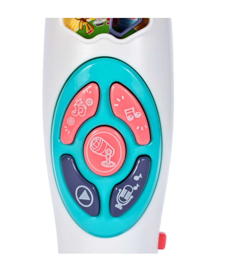 Microfon de Jucarie cu efecte de iluminare idealSTORE BABY'S MUSIC, Functie de inregistrare si redare, Permite schimbarea vocii unui copil in vocea mamei si a tatalui, Ofera distractie si bucurie in descoperirea talentului