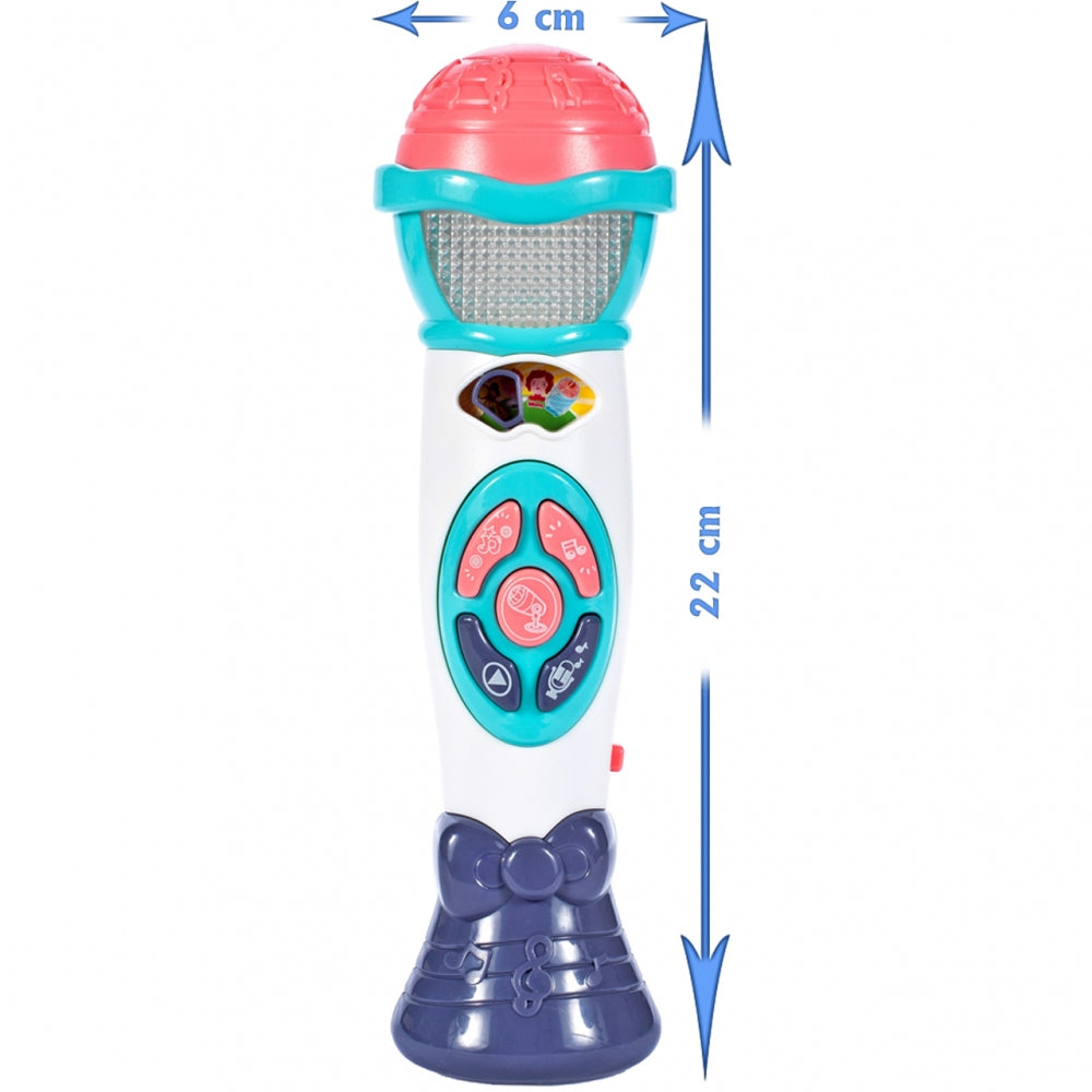 Microfon de Jucarie cu efecte de iluminare idealSTORE BABY'S MUSIC, Functie de inregistrare si redare, Permite schimbarea vocii unui copil in vocea mamei si a tatalui, Ofera distractie si bucurie in descoperirea talentului