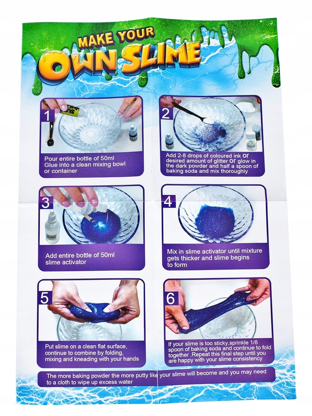 Kit de Slime Sticky Slimes idealStore, Vopsele Colorate, Pudra Straluctitoare, Ochelari de Chimist, Accesorii Incluse, Joc Distractiv si Educativ