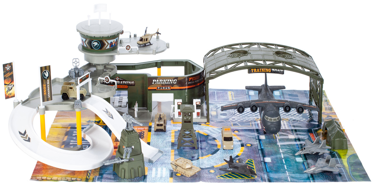 Baza MILITARA cu Aerodrom IDL SPECIAL FORCES, Stimuleaza imaginatia si dexteritatea, Ofera posibilitatea de exercitare a abilitatilor manuale, Accesorizata cu elemente simbolice pentru o distractie garantata, Multicolora