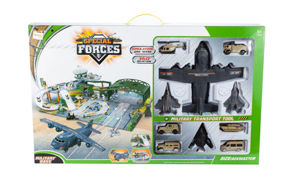 Baza MILITARA cu Aerodrom IDL SPECIAL FORCES, Stimuleaza imaginatia si dexteritatea, Ofera posibilitatea de exercitare a abilitatilor manuale, Accesorizata cu elemente simbolice pentru o distractie garantata, Multicolora