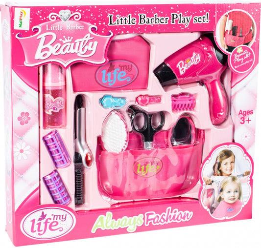 Set complet de Styling pentru fete idealSTORE, BEAUTY FASHION BARBER, Echipat cu 13 accesorii simbolice ce vor difersifica distractia, Kitul sustine invatarea echipamentelor de coafura si a abilitatilor motorii