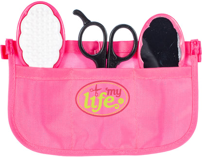 Set complet de Styling pentru fete idealSTORE, BEAUTY FASHION BARBER, Echipat cu 13 accesorii simbolice ce vor difersifica distractia, Kitul sustine invatarea echipamentelor de coafura si a abilitatilor motorii