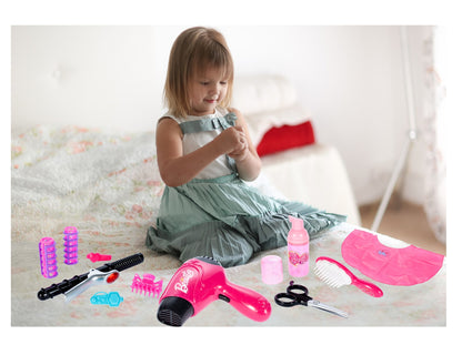 Set complet de Styling pentru fete idealSTORE, BEAUTY FASHION BARBER, Echipat cu 13 accesorii simbolice ce vor difersifica distractia, Kitul sustine invatarea echipamentelor de coafura si a abilitatilor motorii