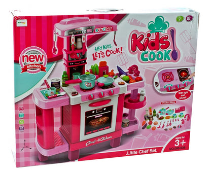 Bucatarie Multifunctioanala pentru copii Candy KIDS CHEF, Inaltime 87 cm, Accesorizata cu elemente simbolice, Aragaz, Cuptor, chiuveta, Expresor de cafea, oale, farfurii, tacamuri si produse alimentare, Dezvolta abilitatile manuale prin jocul de rol