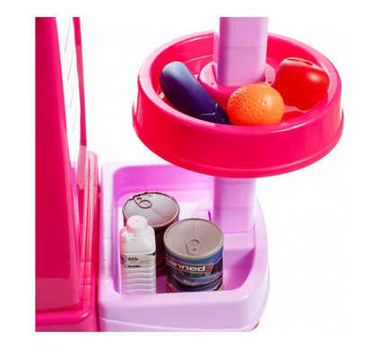 Bucatarie Multifunctioanala pentru copii Candy KIDS CHEF, Inaltime 87 cm, Accesorizata cu elemente simbolice, Aragaz, Cuptor, chiuveta, Expresor de cafea, oale, farfurii, tacamuri si produse alimentare, Dezvolta abilitatile manuale prin jocul de rol