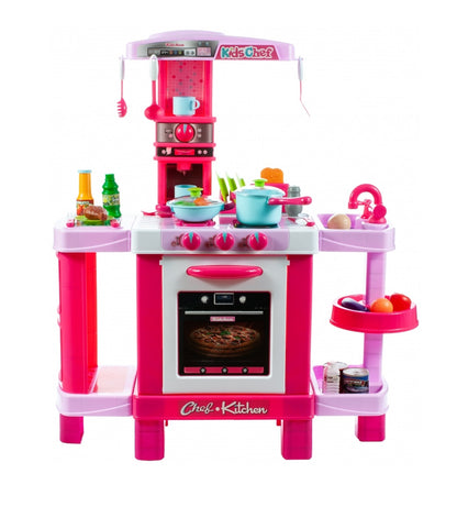 Bucatarie Multifunctioanala pentru copii Candy KIDS CHEF, Inaltime 87 cm, Accesorizata cu elemente simbolice, Aragaz, Cuptor, chiuveta, Expresor de cafea, oale, farfurii, tacamuri si produse alimentare, Dezvolta abilitatile manuale prin jocul de rol