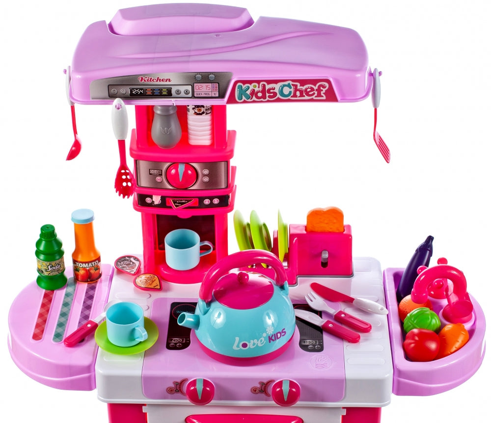 Bucatarie Multifunctionala pentru copii Candy JUNIOR CHEF, Inaltime 87 cm, Echipata cu accesorii simbolice, Reprezinta o parte integranta a echipamentului fiecarui tanar bucatar