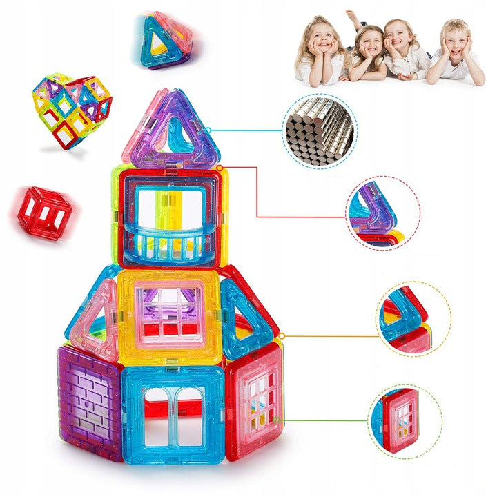 Set Inteligent de constructie IdealStore 3D Magnetic Fun, 45 de Piese Multicolore, Educativ- Creativ, Stimularea gandirea