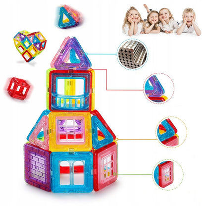 Set Inteligent de constructie IdealStore 3D Magnetic Fun, 45 de Piese Multicolore, Educativ- Creativ, Stimularea gandirea
