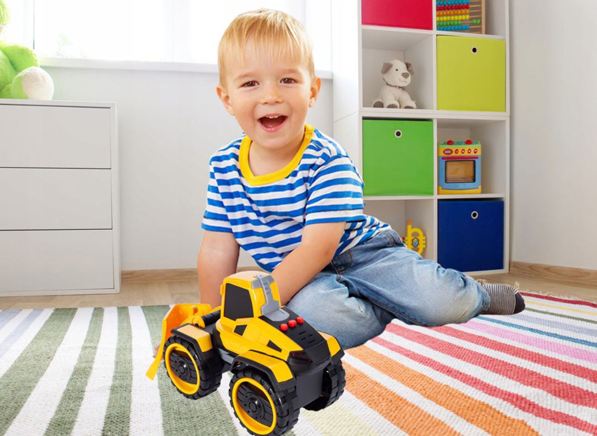 Buldozer Constructie cu Efecte Sonore si luminoase idealSTORE, Dimensiuni 24 x 10.5 x 15 cm, Dotat cu parti in miscare ce permite conducerea unei distante considerabile dupa accelerare